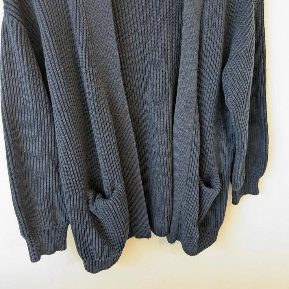 Quince Women's Navy Blue 100% Organic Cotton Oversized Ribbed Cardigan Medium - Picture 3 of 7